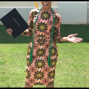 Pink and Green African print 3/4 sleeve Dress